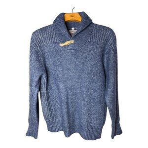 SCHOTT BROS Sweater Mens L Blue Wool Blend Neck Shawl Neck Wooden Toggle Classic